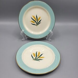 Vtg Viking Wheat Bread Plate Set of 2 Blue Gold Mid Century Table Decor 6.25"